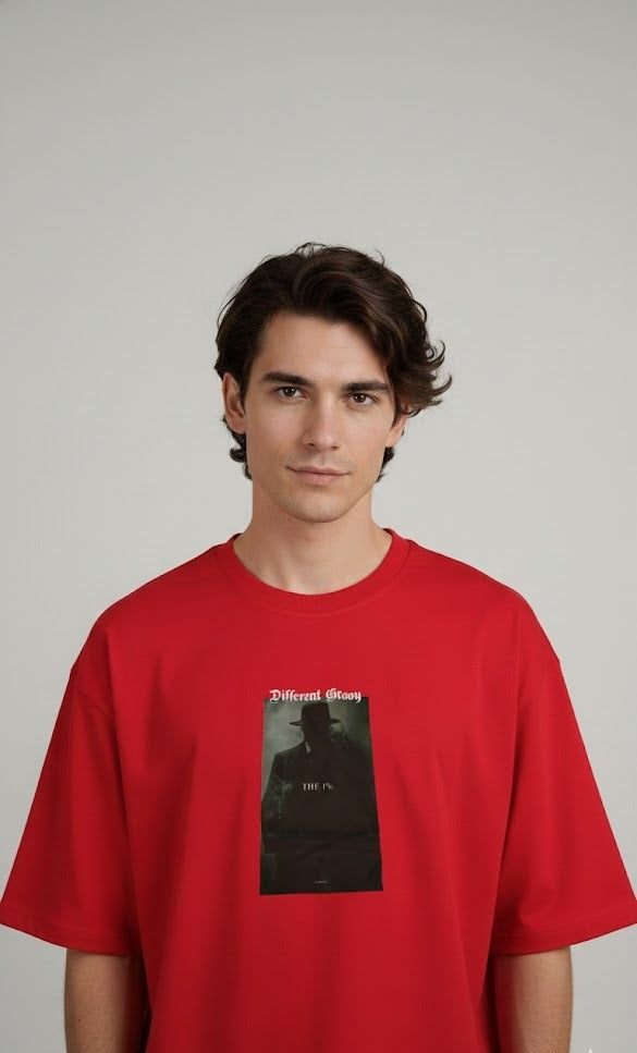 DIFFERENT GRAVY 1% PRINTED COTTON ROUND NECK OVERSIZE T-SHIRTS