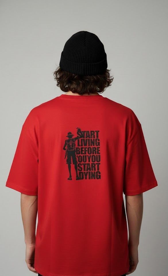 START LIVING BEFORE PRINTED COTTON ROUND NECK OVERSIZE T-SHIRTS BACK