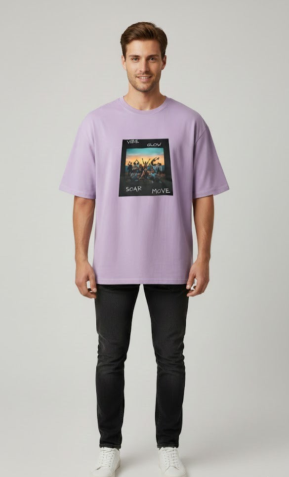 VIBE GLOW SOAR MOVE PRINTED COTTON ROUND NECK OVERSIZE T-SHIRTS
