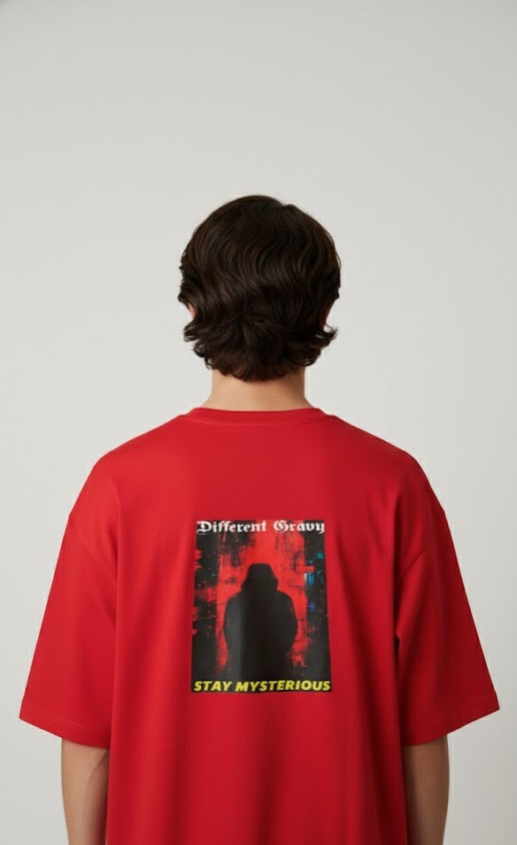 DIFFERENT GRAVY STAY MYSTERIOUS PRINTED COTTON ROUND NECK OVERSIZE T-SHIRTS BACK