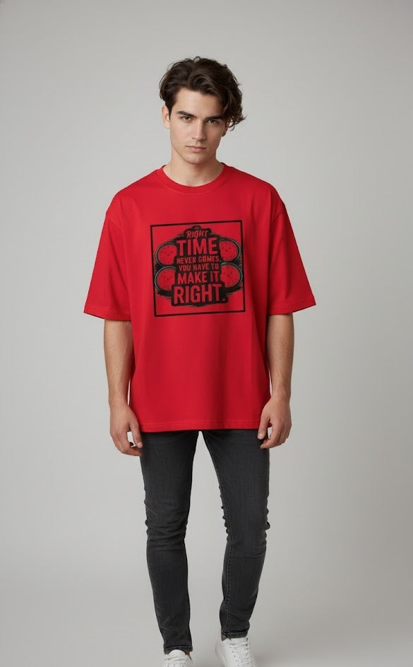 RIGHT TIME NEVER COMES PRINTED COTTON ROUND NECK OVERSIZE T-SHIRTS