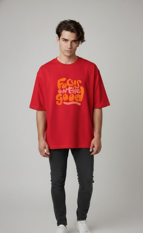 FOCUS ON THE GOOD PRINTED COTTON ROUND NECK OVERSIZE T-SHIRTS