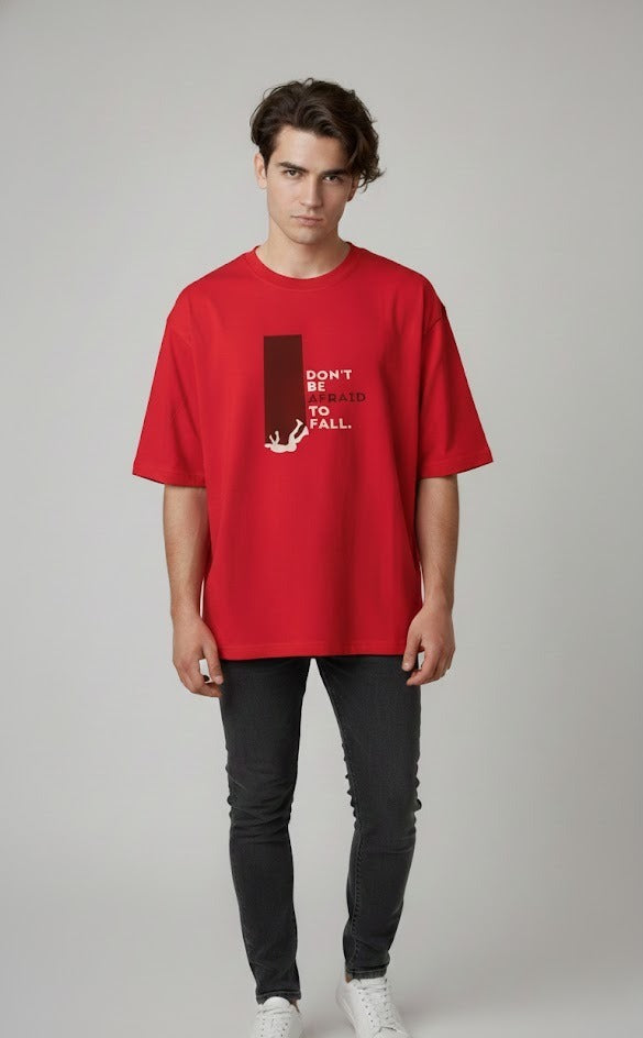 DON'T BE AFRAID TO FALL PRINTED COTTON ROUND NECK OVERSIZE T-SHIRTS