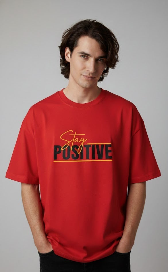 STAY POSITIVE PRINTED COTTON ROUND NECK OVERSIZE T-SHIRTS