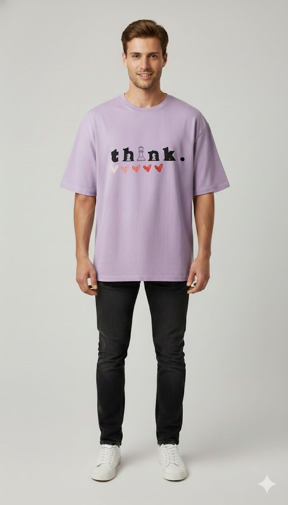 THINK PRINTED COTTON ROUND NECK OVERSIZE T-SHIRTS