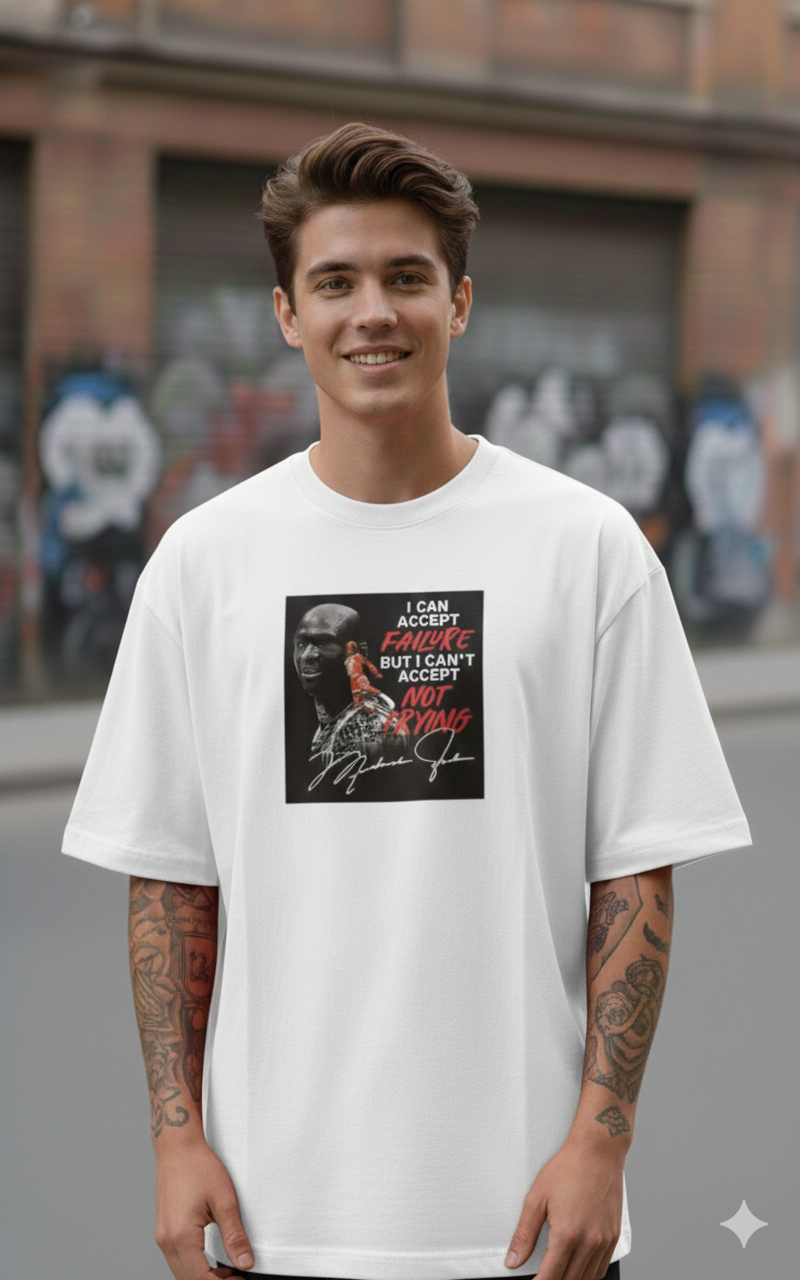 I CAN ACCEPT FAILURE PRINTED COTTON ROUND NECK OVERSIZE T-SHIRTS