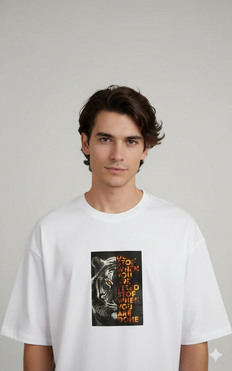 DON'T STOP WHEN YOU ARE TIRED PRINTED COTTON ROUND NECK OVERSIZE T-SHIRTS