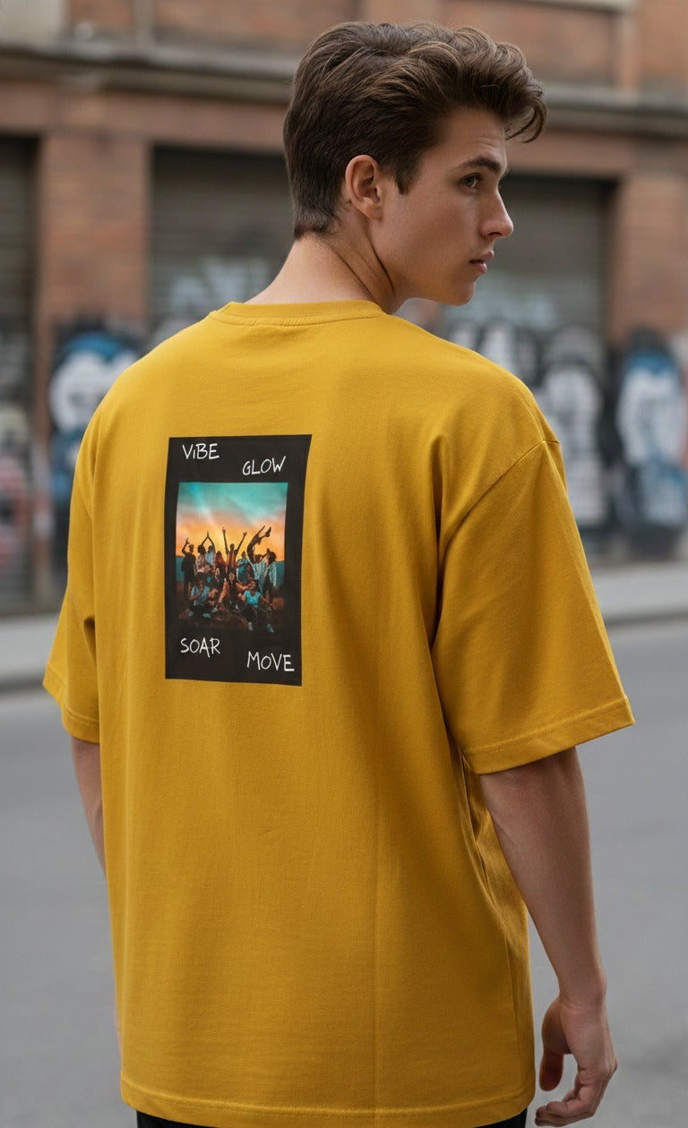 VIBE GLOW SOAR MOVE PRINTED COTTON ROUND NECK OVERSIZE T-SHIRTS BACK