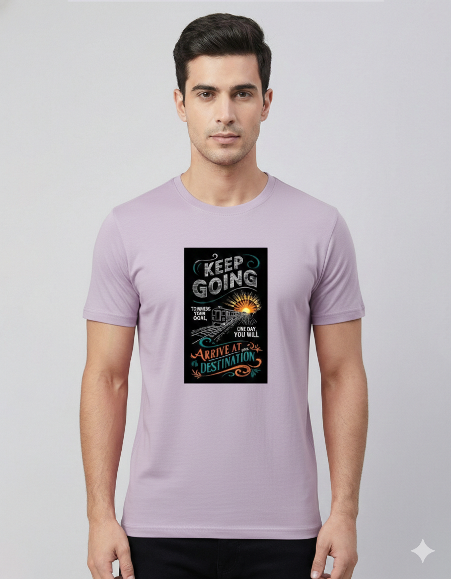 KEEP GOING PRINTED COTTON ROUND NECK T-SHIRT
