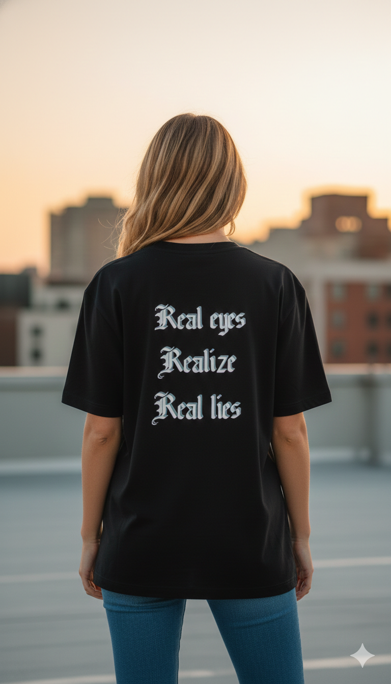 REAL EYE REALIZE PRINTED COTTON ROUND NECK OVERSIZE T-SHIRTS BACK