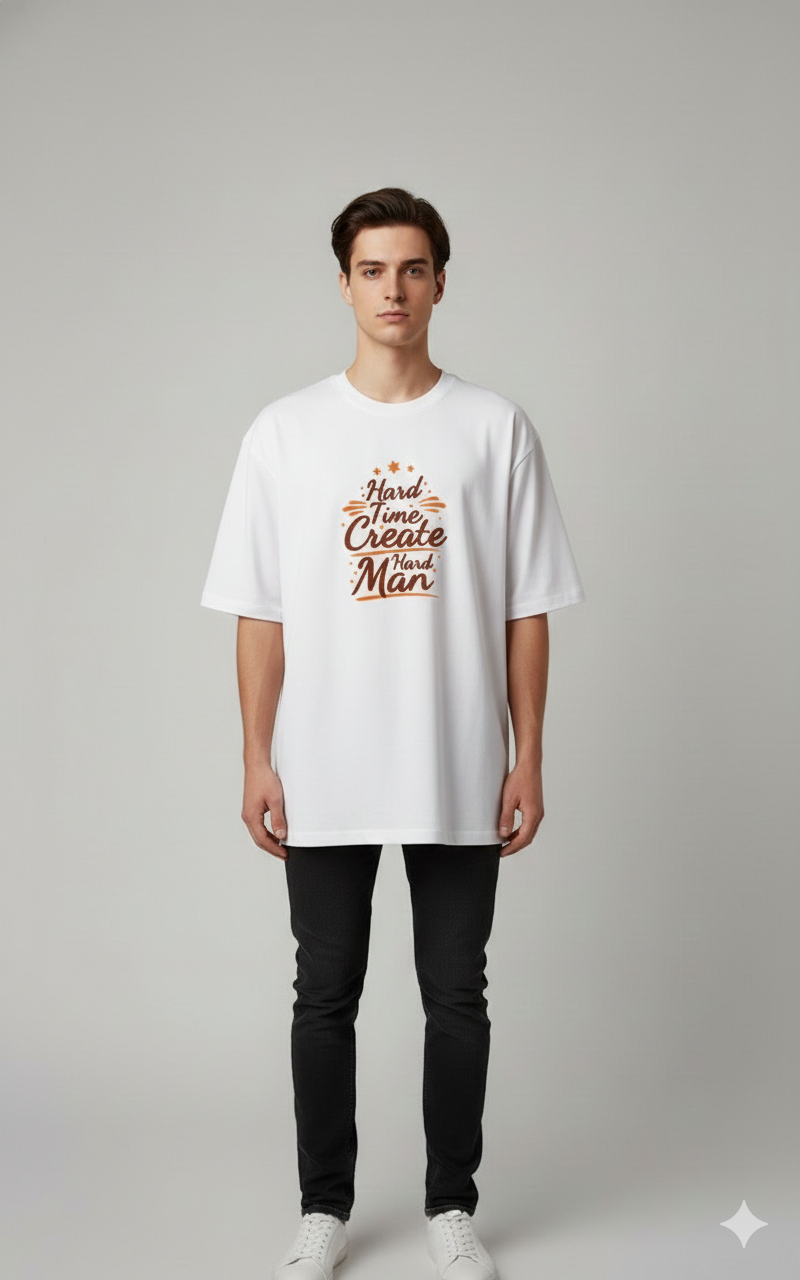 HARD TIME CREATE HARD MAN PRINTED COTTON ROUND NECK OVERSIZE T-SHIRTS