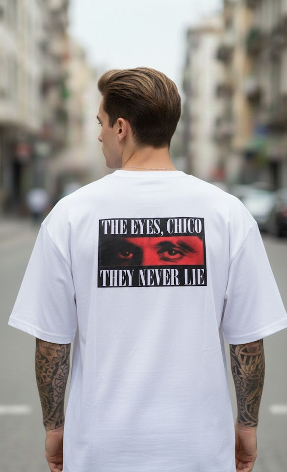 THE EYES CHICO THEY NEVER LIE PRINTED COTTON ROUND NECK OVERSIZE T-SHIRTS BACK