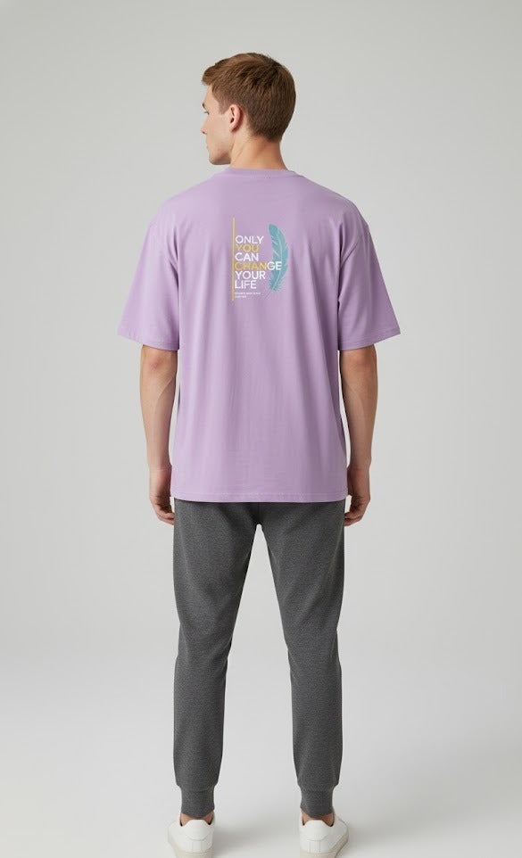 ONLY YOU CAN CHANGE YOUR LIFE PRINTED COTTON ROUND NECK OVERSIZE T-SHIRTS BACK