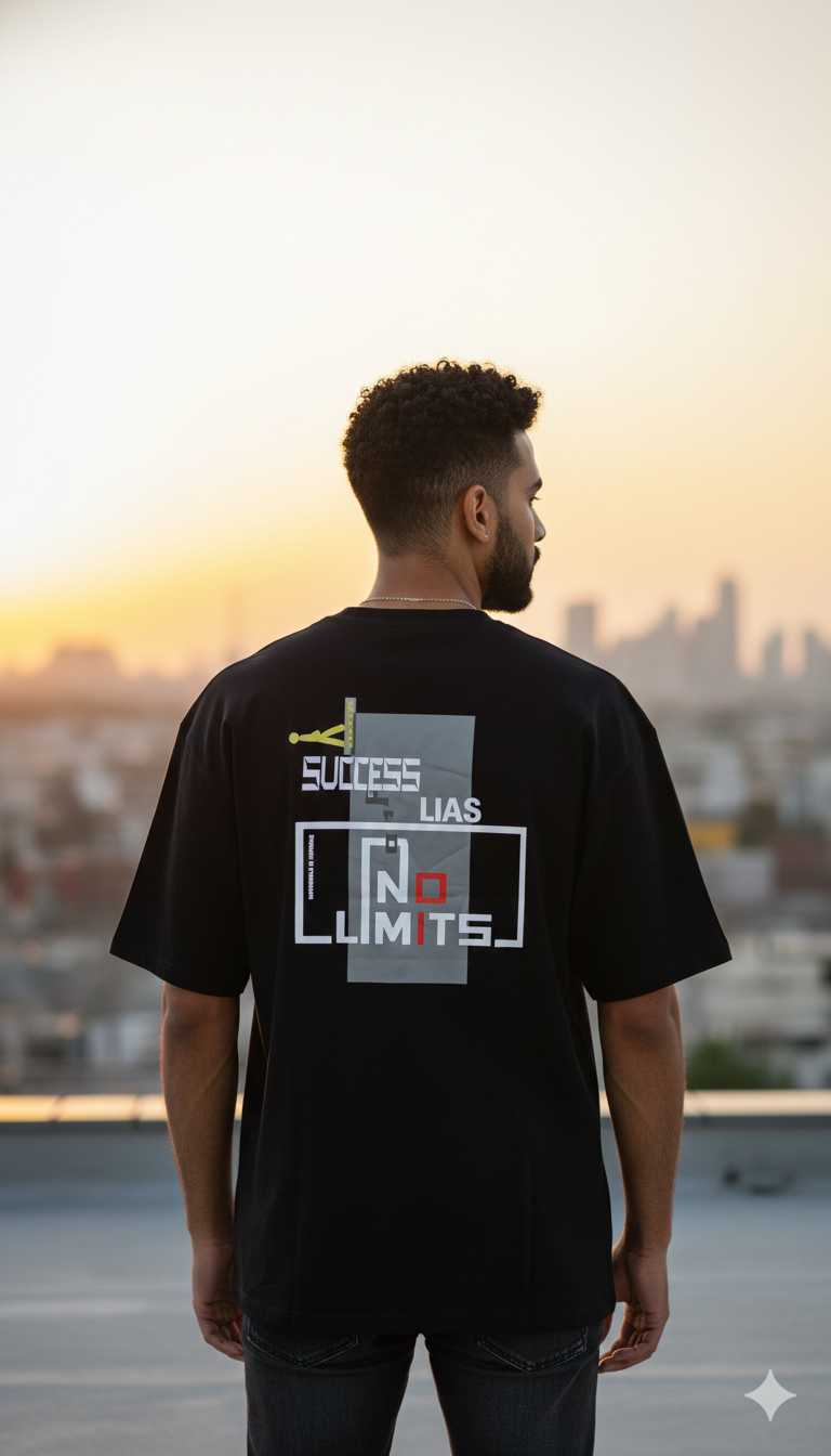SUCCESS HAS NO LIMITS PRINTED COTTON ROUND NECK OVERSIZE T-SHIRTS BACK
