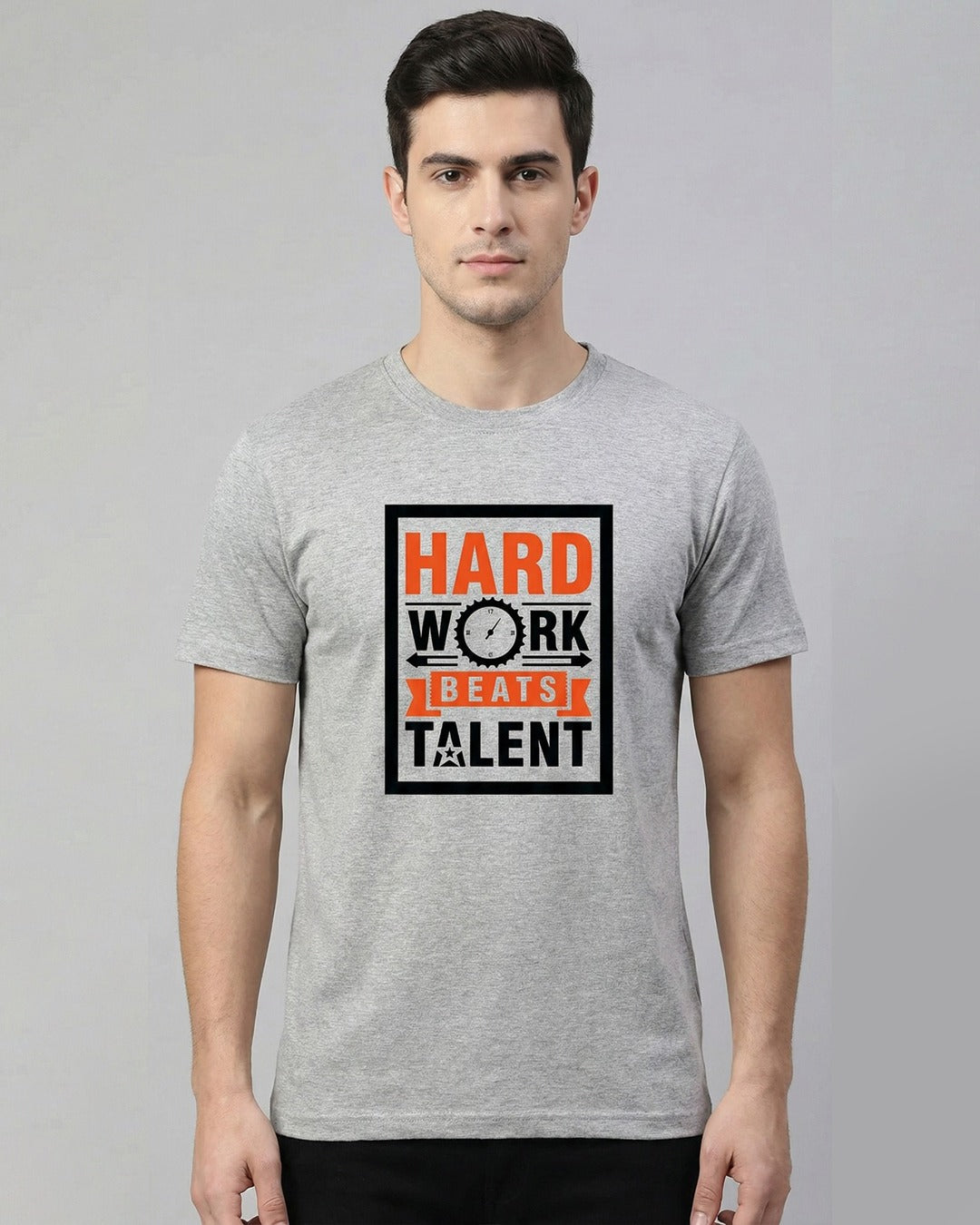HARD WORKS BEAT TALENT PRINTED COTTON ROUND NECK T-SHIRTS