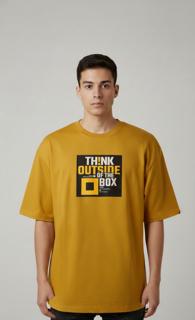 THINK OUTSIDE OF THE BOX PRINTED COTTON ROUND NECK OVERSIZE T-SHIRTS