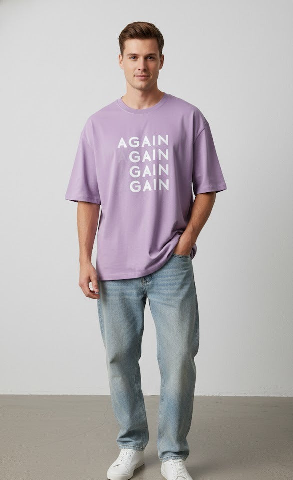 AGAIN AGAIN PRINTED COTTON ROUND NECK OVERSIZE T-SHIRTS