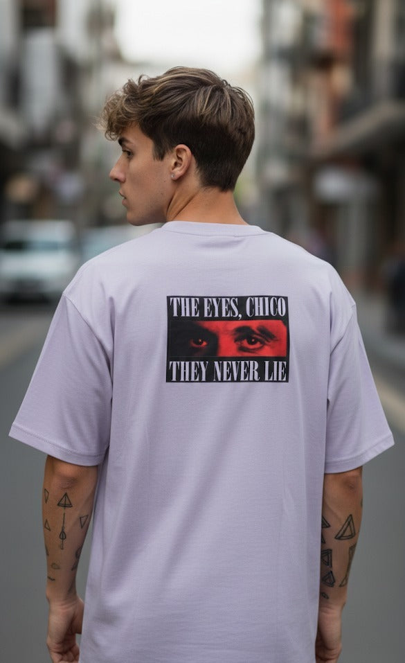 THE EYES CHICO THEY NEVER LIE PRINTED COTTON ROUND NECK OVERSIZE T-SHIRTS BACK