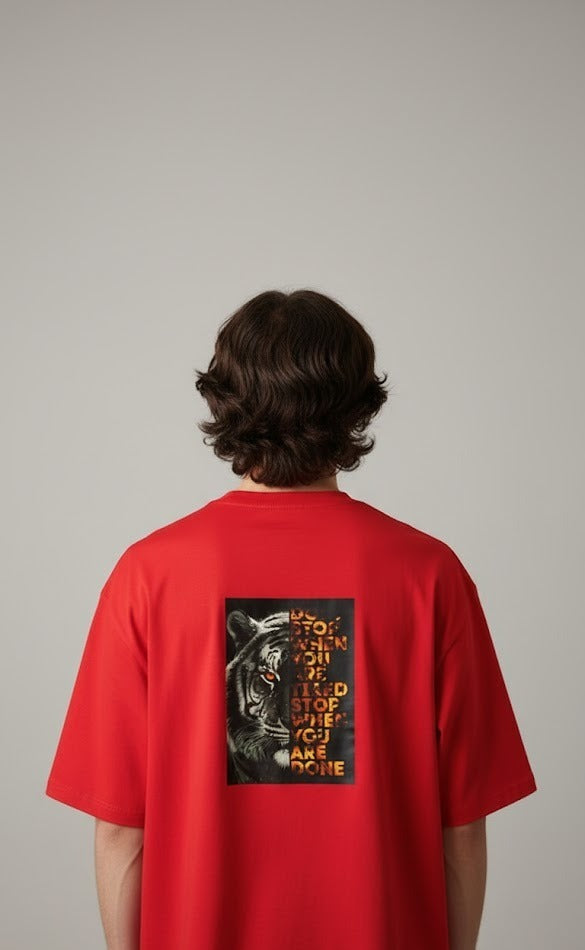 DON'T STOP WHEN YOU ARE TIAED PRINTED COTTON ROUND NECK OVERSIZE T-SHIRTS BACK