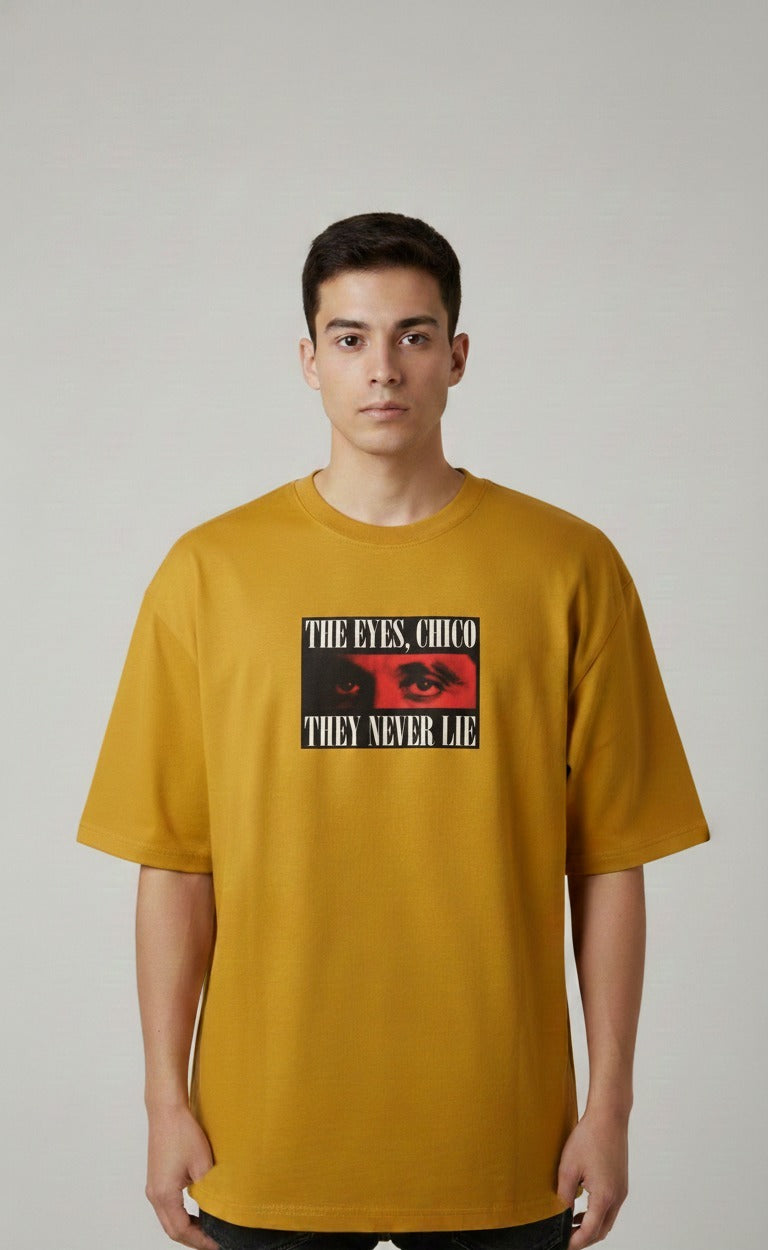 THE EYES CHICO THEY NEVER LIE PRINTED COTTON ROUND NECK OVERSIZE T-SHIRTS