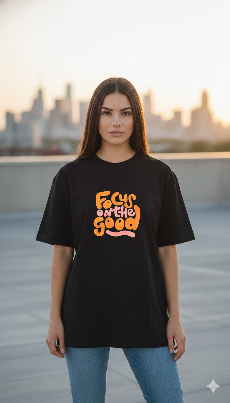 FOCUS ON THE GOOD PRINTED COTTON ROUND NECK OVERSIZE T-SHIRTS