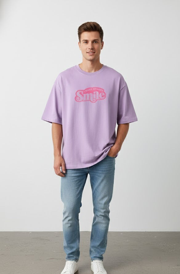 I MAKE OTHERS SMILE PRINTED COTTON ROUND NECK OVERSIZE T-SHIRTS