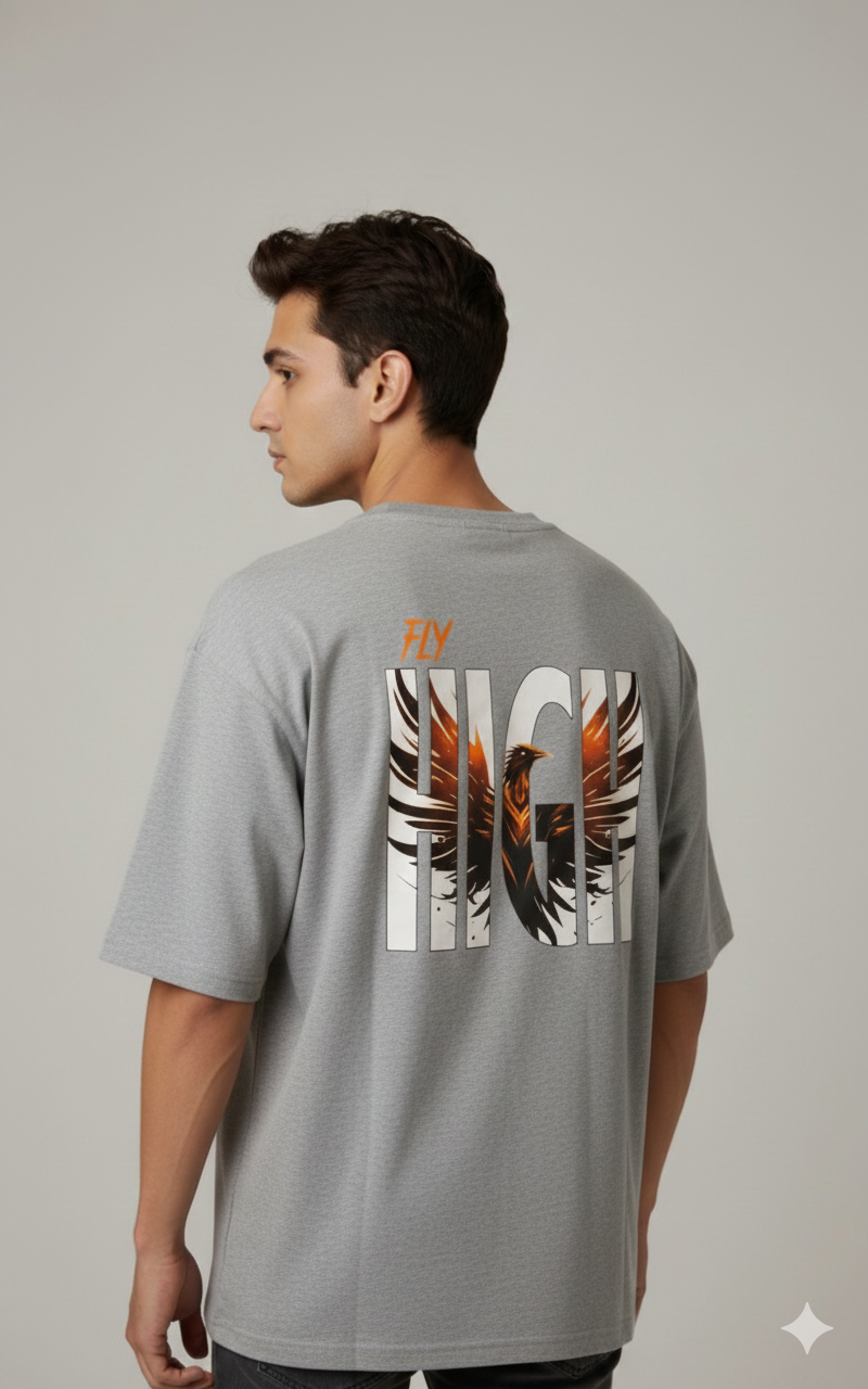 FLY HIGH PRINTED COTTON ROUND NECK OVERSIZE T-SHIRTS BACK
