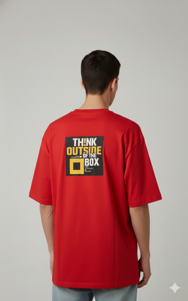THINK OUTSIDE OF THE BOX PRINTED COTTON ROUND NECK OVERSIZE T-SHIRTS BACK