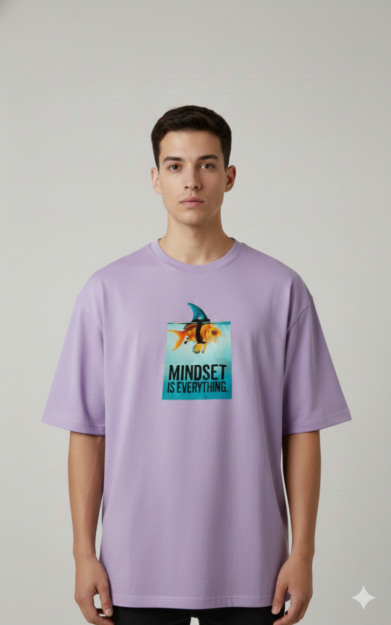 MINDSET IS EVERYTHING PRINTED COTTON ROUND NECK OVERSIZE T-SHIRTS