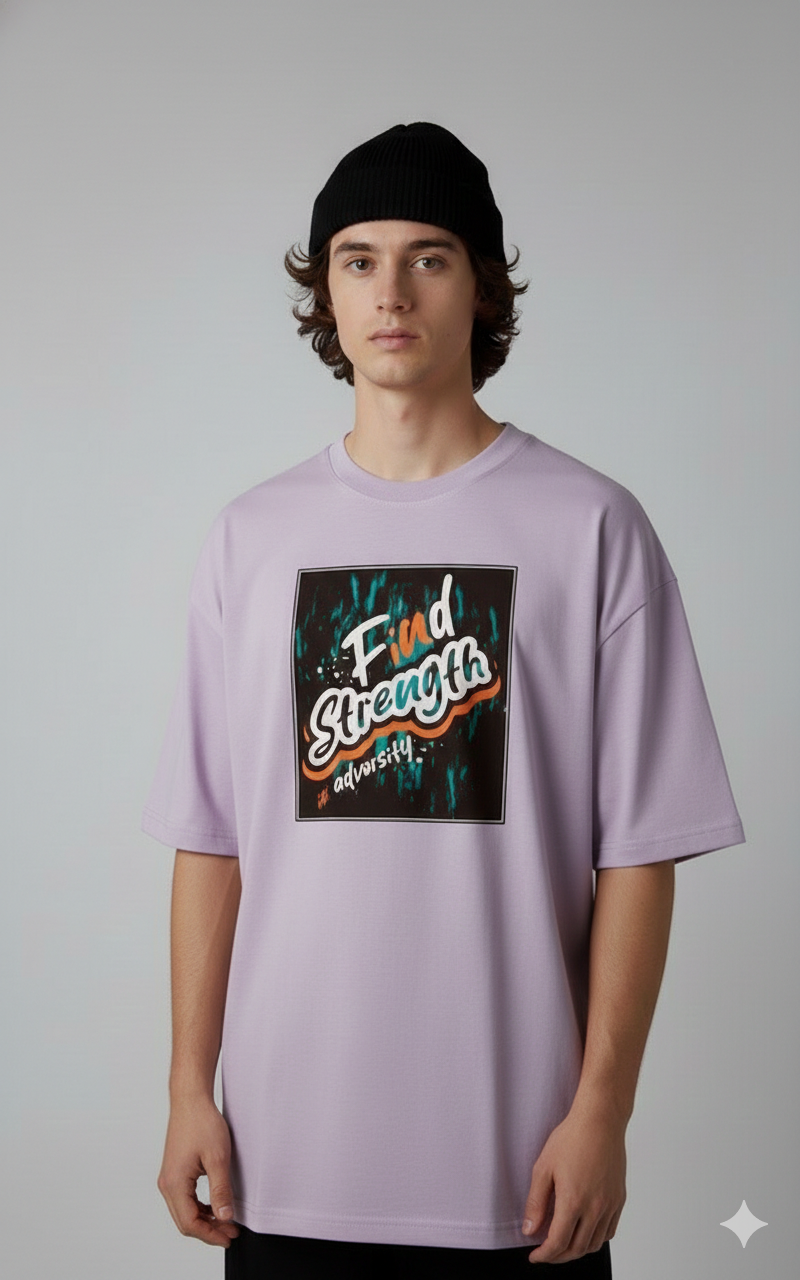 FIND STRENGTH PRINTED COTTON ROUND NECK OVERSIZE T-SHIRTS