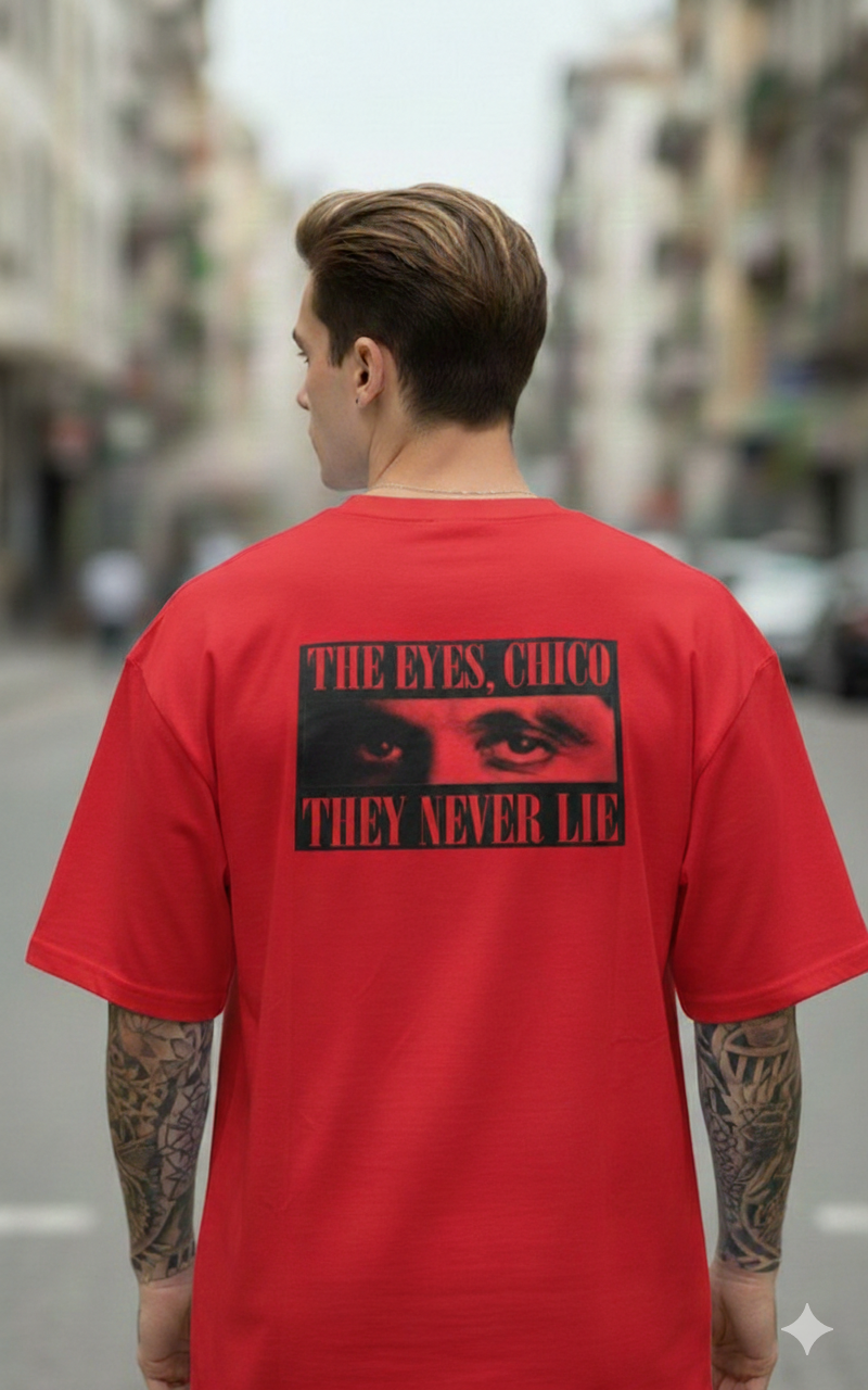 THE EYES CHICO THEY NEVER LIE PRINTED COTTON ROUND NECK OVERSIZE T-SHIRTS BACK