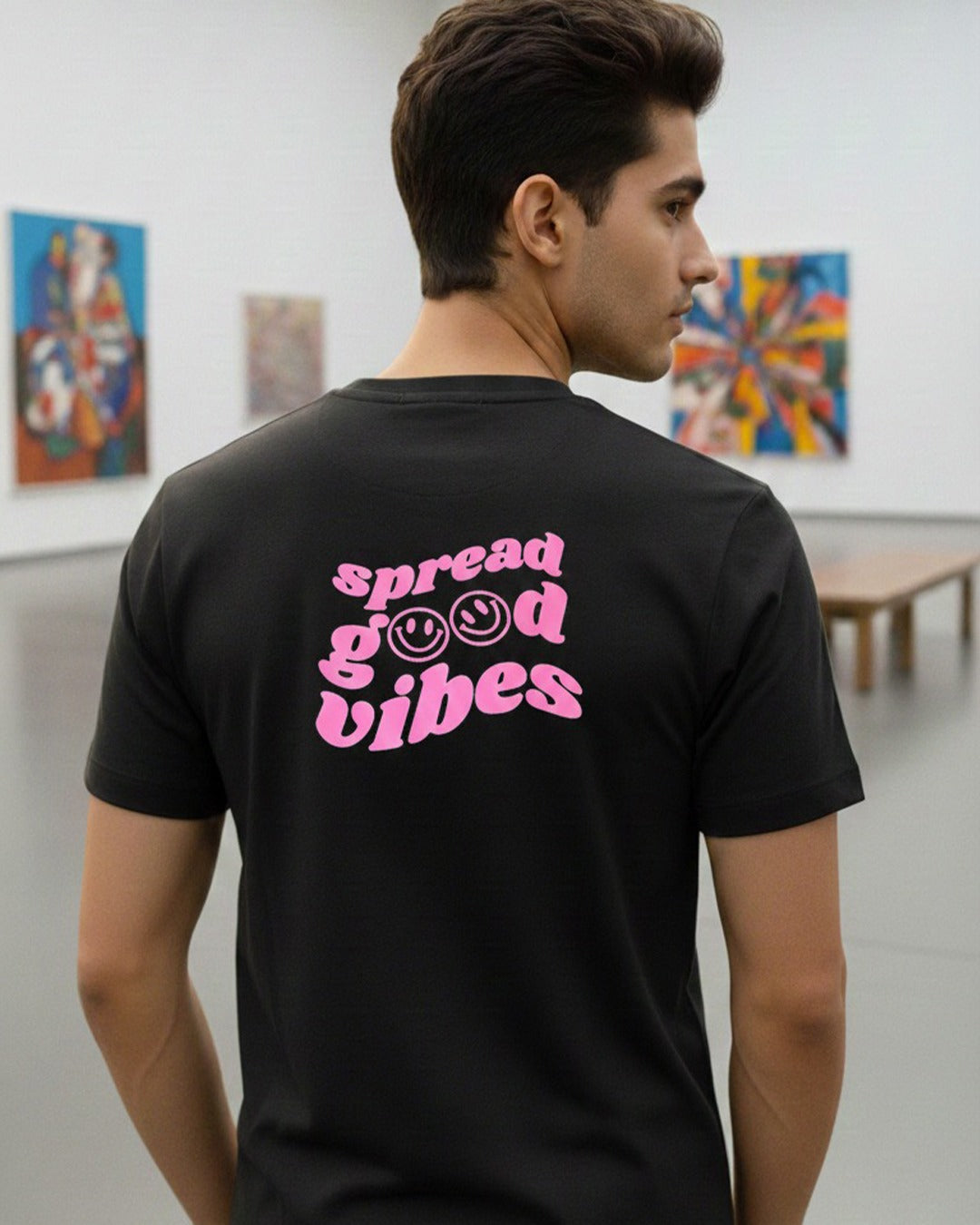 SPREAD GOOD VIBES PRINTED COTTON ROUND NECK T-SHIRT