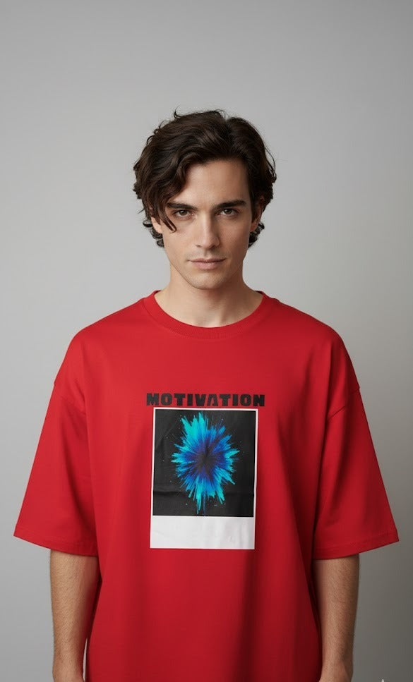 MOTIVATION PRINTED COTTON ROUND NECK OVERSIZE T-SHIRTS