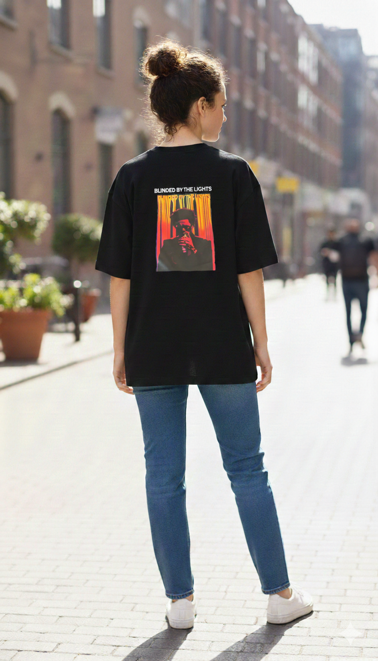 BLINDED BY THE LIGHTS PRINTED COTTON ROUND NECK OVERSIZE T-SHIRTS BACK