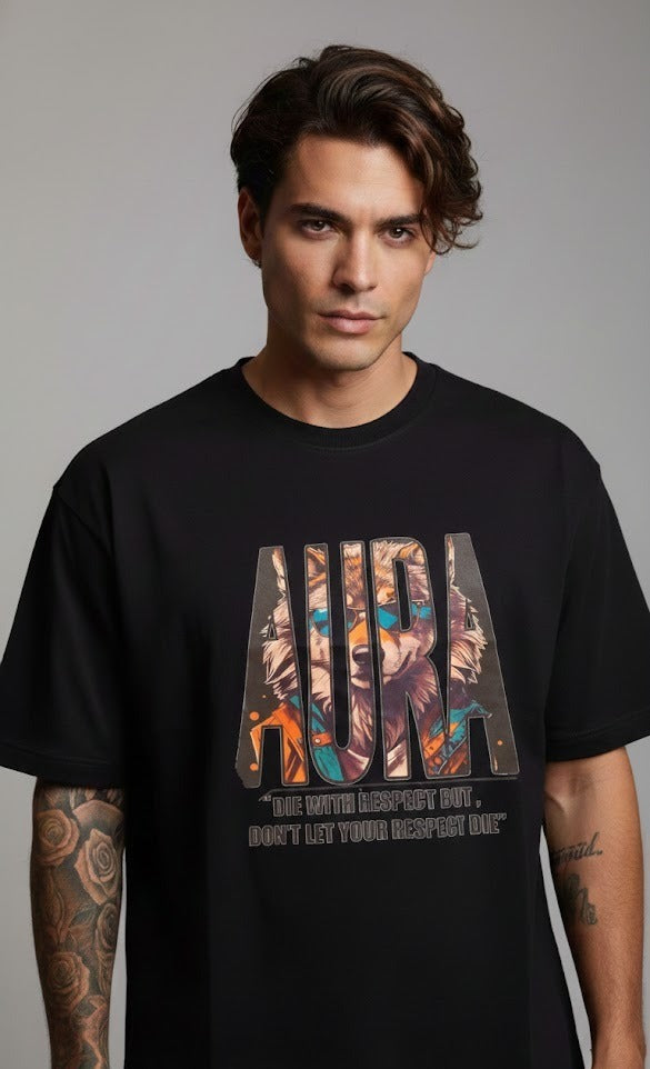 AURA PRINTED COTTON ROUND NECK OVERSIZE T-SHIRTS