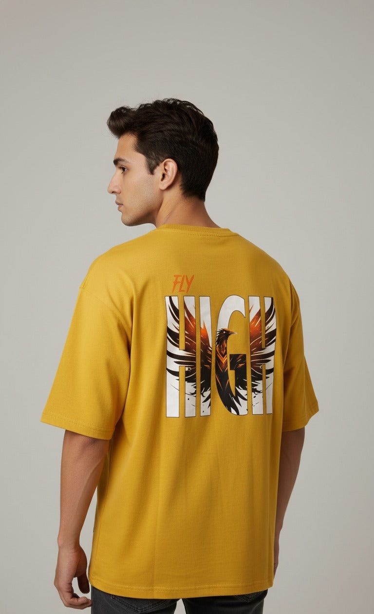 FLY HIGH PRINTED COTTON ROUND NECK OVERSIZE T-SHIRTS BACK