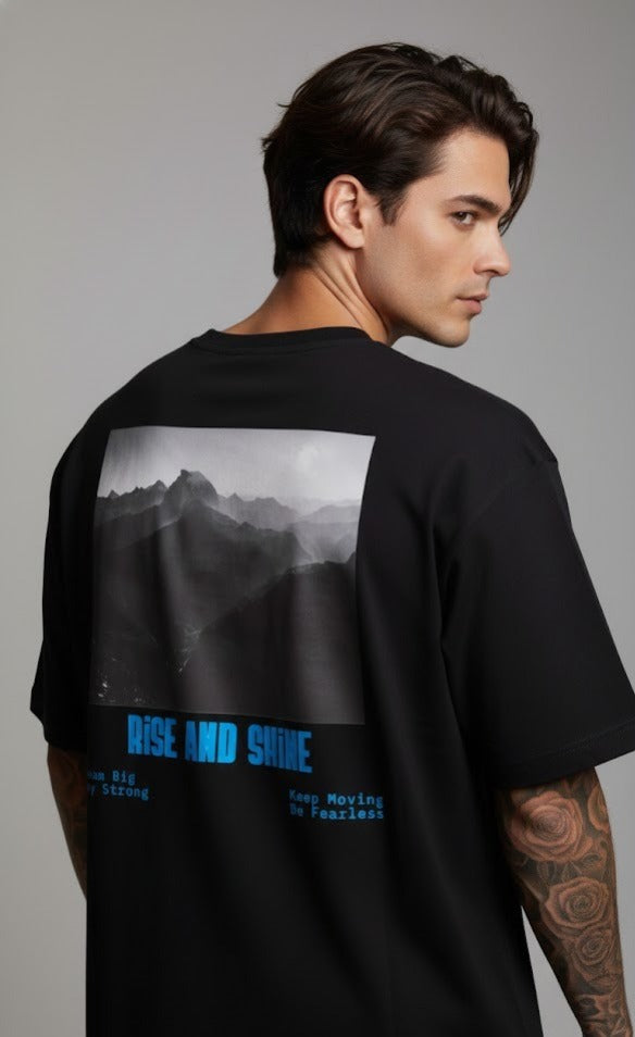 RISE AND SHINE PRINTED COTTON ROUND NECK OVERSIZE T-SHIRTS BACK