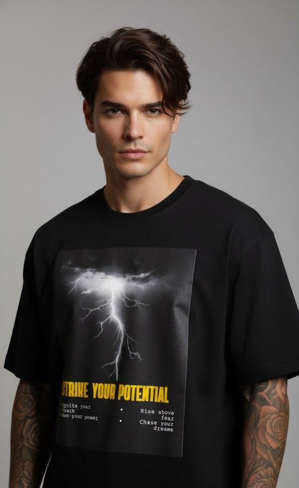 STRIKE YOUR POTENTIAL PRINTED COTTON ROUND NECK OVERSIZE T-SHIRTS