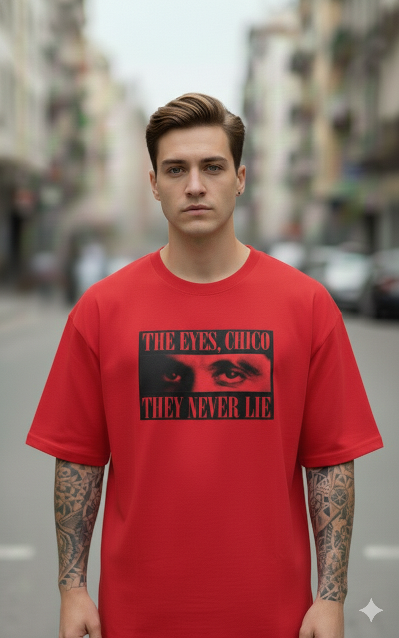 THE EYES CHICO THEY NEVER LIE PRINTED COTTON ROUND NECK OVERSIZE T-SHIRTS