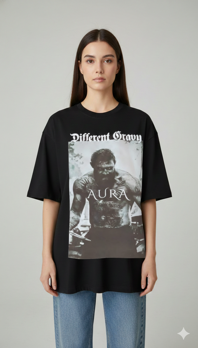 DIFFERENT GRAVY AURA PRINTED COTTON ROUND NECK OVERSIZE T-SHIRTS