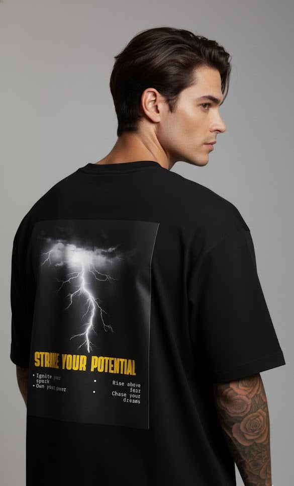 STRIKE YOUR POTENTIAL PRINTED COTTON ROUND NECK OVERSIZE T-SHIRTS BACK