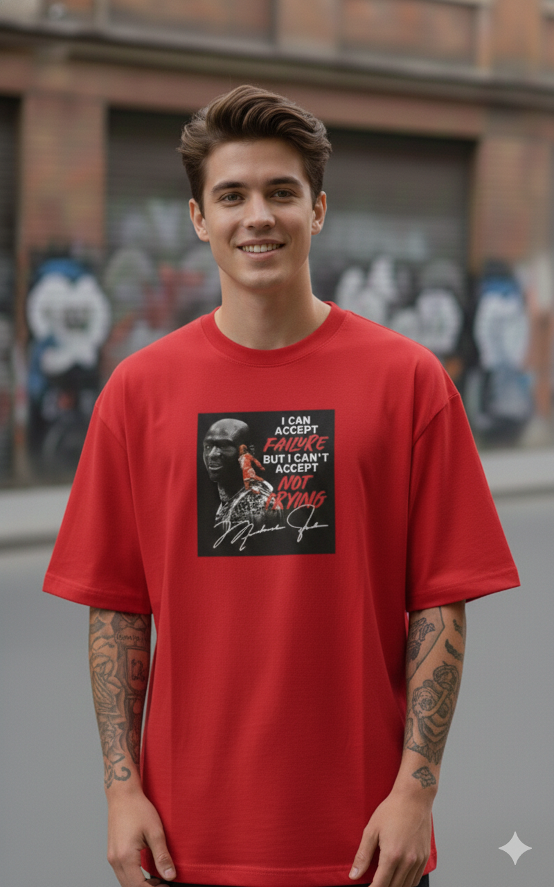 I CAN ACCEPT FAILURE PRINTED COTTON ROUND NECK OVERSIZE T-SHIRTS