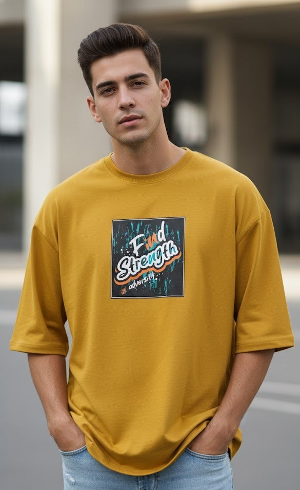 FIND STRENGTH PRINTED COTTON ROUND NECK OVERSIZE T-SHIRTS