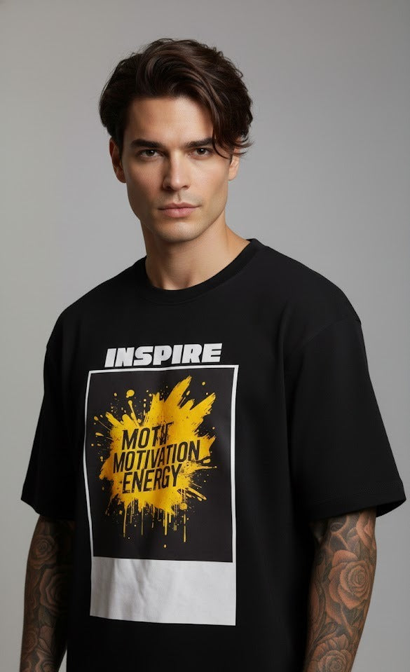 INSPIRE MOTIVATION ENERGY PRINTED COTTON ROUND NECK OVERSIZE T-SHIRTS
