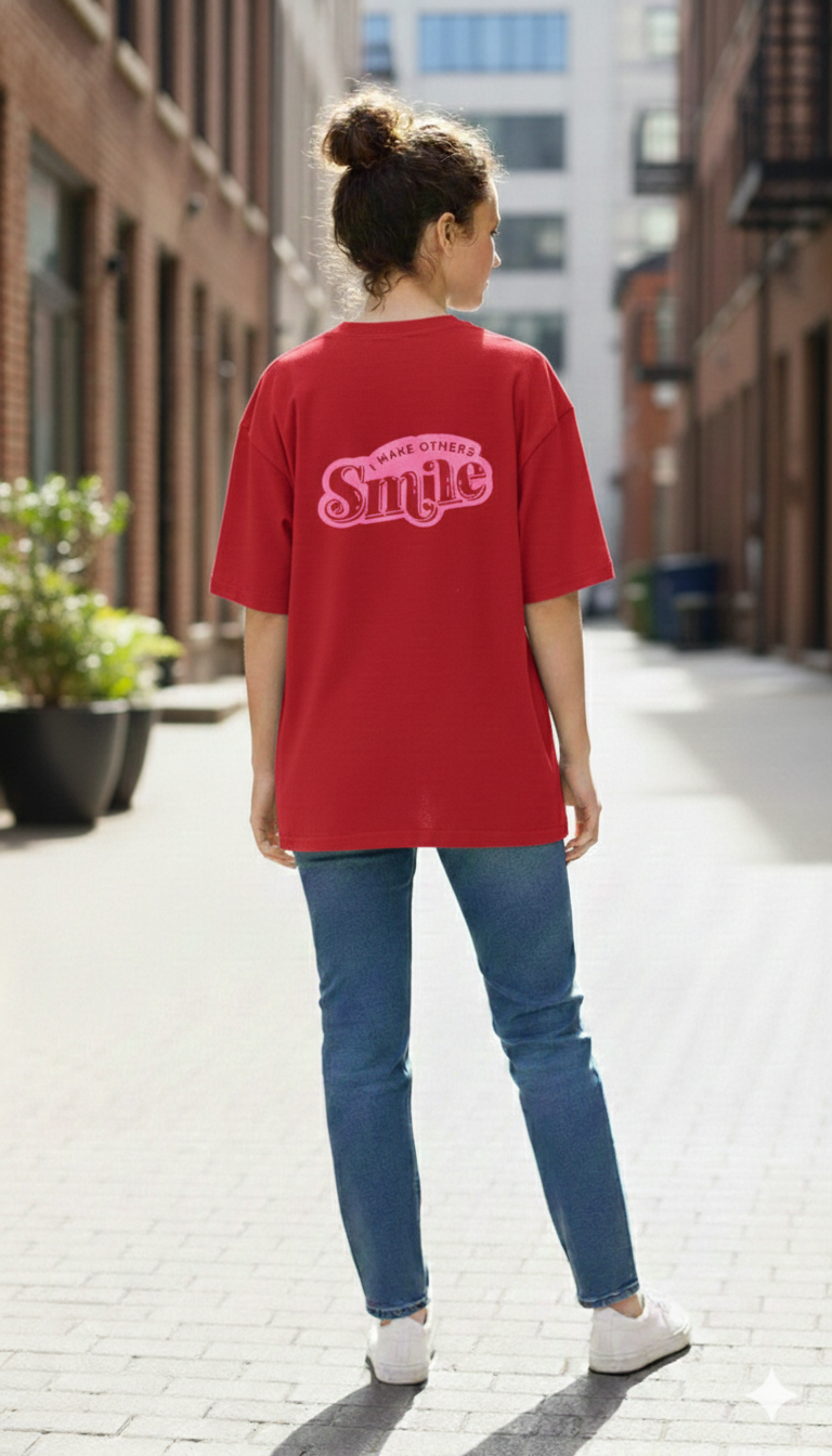 I MAKE OTHERS SMILE PRINTED COTTON ROUND NECK OVERSIZE T-SHIRTS BACK