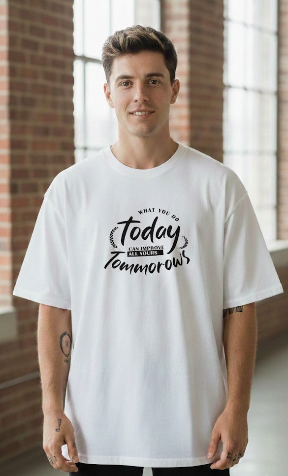 WHAT YOU DO TODAY PRINTED COTTON ROUND NECK OVERSIZE T-SHIRTS