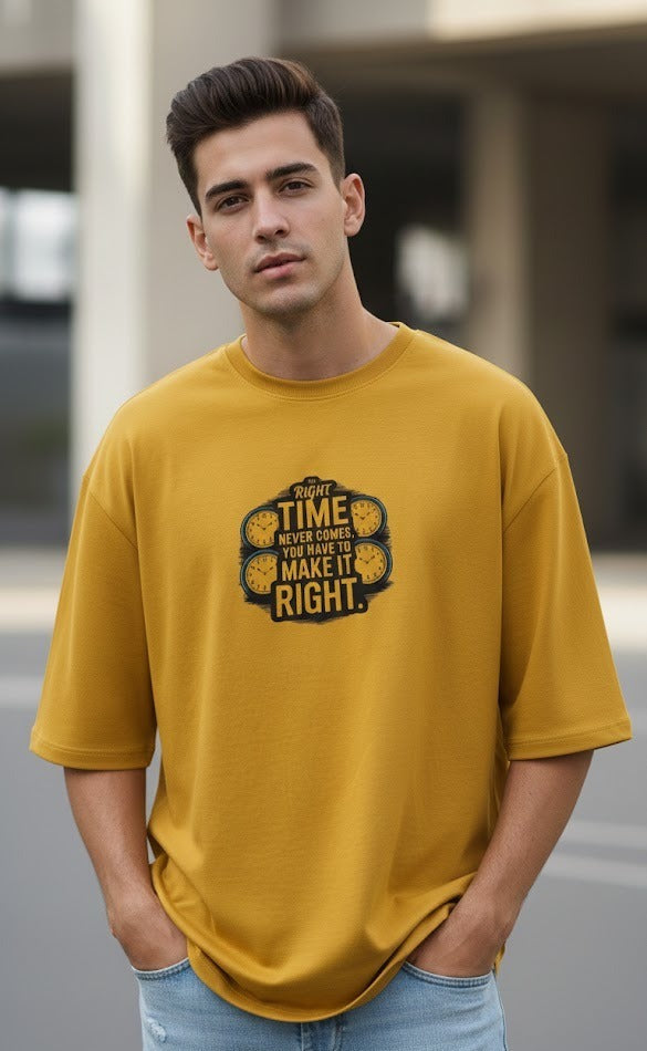 RIGHT TIME NEVER COMES PRINTED COTTON ROUND NECK OVERSIZE T-SHIRTS
