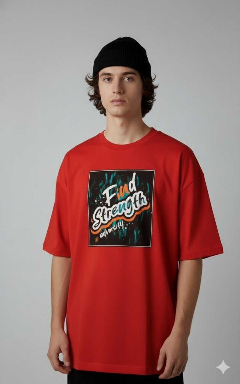 FIND STRENGTH PRINTED COTTON ROUND NECK OVERSIZE T-SHIRTS