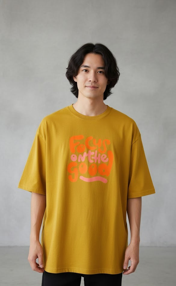 FOCUS ON THE GOOD PRINTED COTTON ROUND NECK OVERSIZE T-SHIRTS