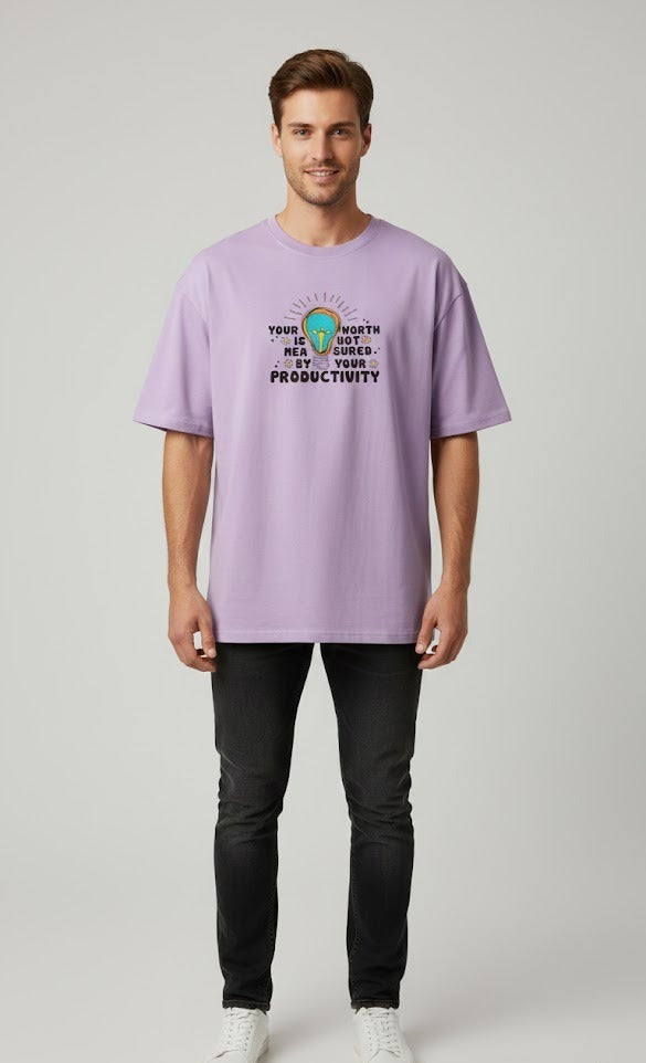 YOUR WORTH PRINTED COTTON ROUND NECK OVERSIZE T-SHIRTS